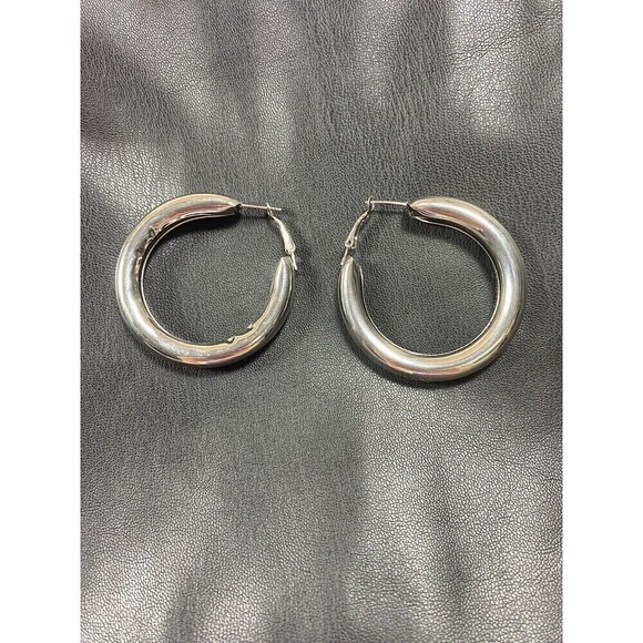 Silver Tone Hoop Earrings 2" Classic Lightweight Large Quiet Luxury - Picture 1 of 8